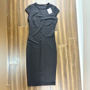 zara basic bodycon dress NEW Zara Black Short Sleeve Mock Neck Stretch Mini T Shirt Bodycon Dress Size L